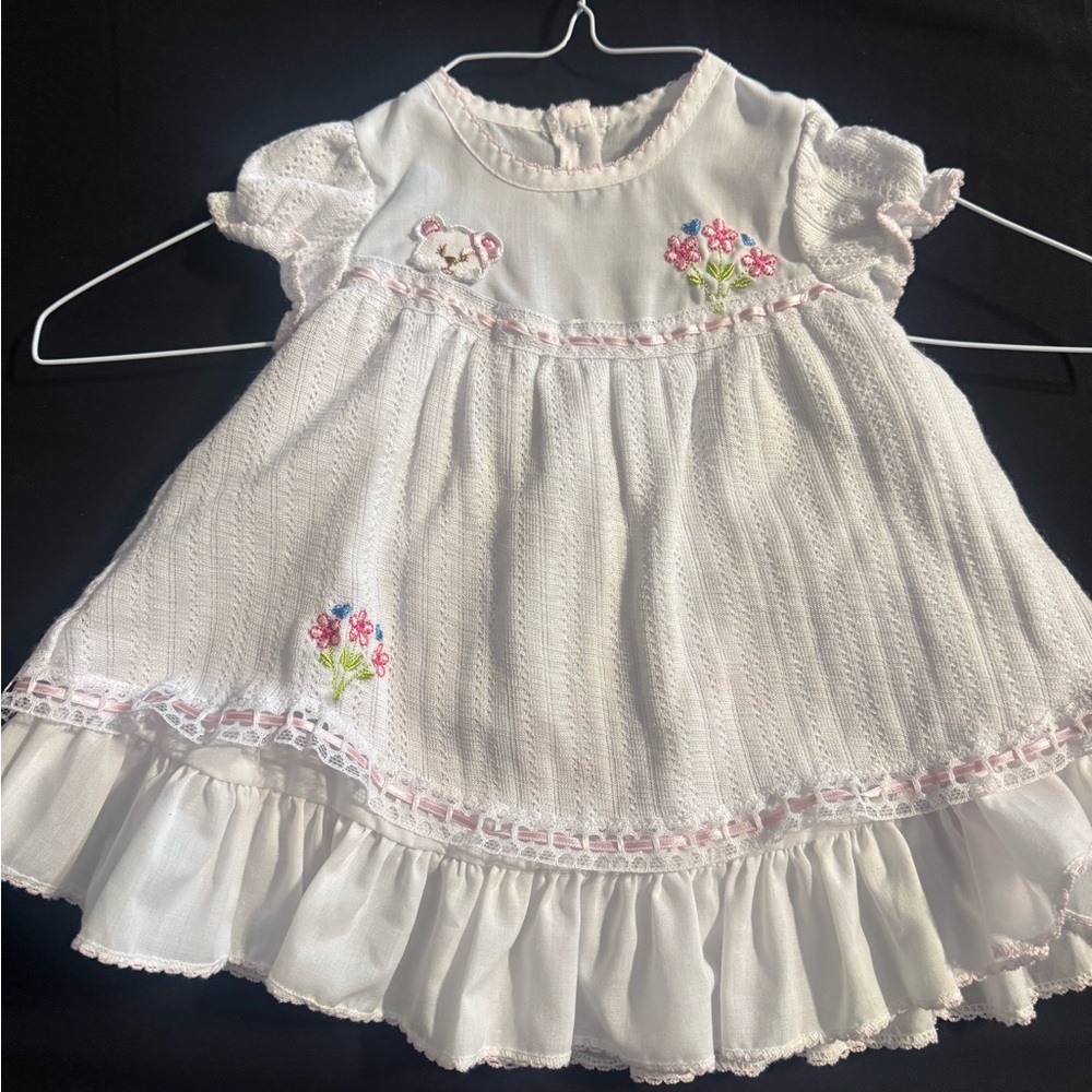 Vintage Baby Girl Heirloom Lace Dress & Bloomers White Embroidered 6-9M Easter